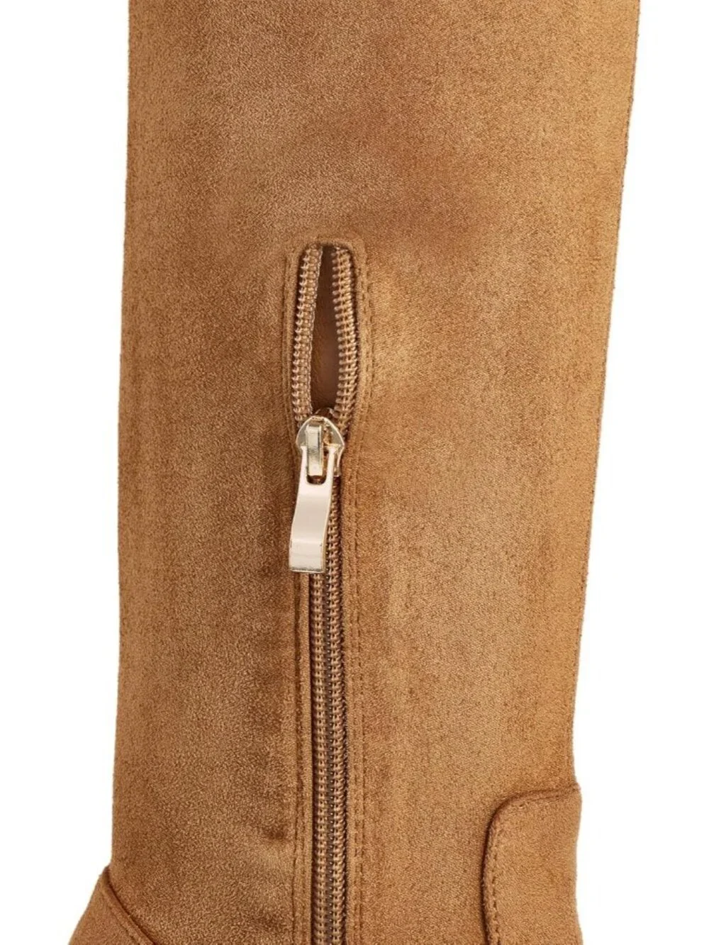 Women's Tan Synthetic Rubber Stretch Suede Long Pointed Toe Over the Knee Boot